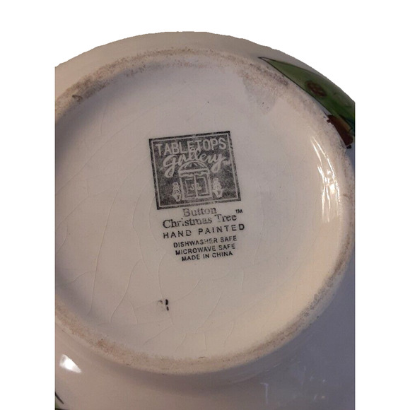 Tabletops Gallery Ceramic Bowls Hand Painted Button Christmas Tree Set of 2 - Picture 5 of 5